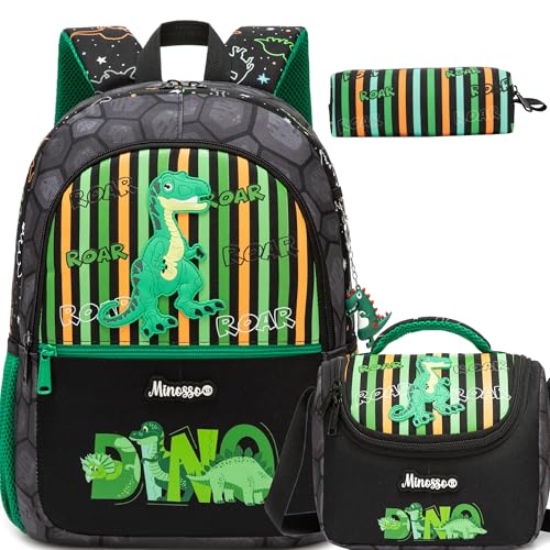 School Backpack for Boys 6-8,Lightweight Elementary Bookbag for Boys,Kids Backpack for Daily School Use Dinosaur Backpack with Padded Straps for Elementary Students - color: Black Green Dinosaur