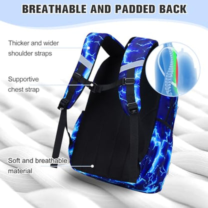 Bevalsa Backpack for Boys, Lightning School Bags with Lunch Bag & Pen Case for Kids, Bookbag for Boys Teens Elementary Middle High School - color: Blue Football