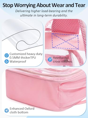 Double-Layer Clear Backpack Heavy Duty, 17 Inch Large Clear Bookbag, Transparent See Through Backpack For School, Work, College, Travel, Sport- Pink - color: 1# Pink, style: Pro Series (Double Layer)