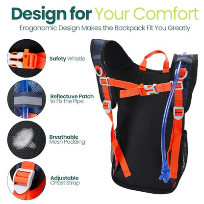 Shinylin 2 Pcs Kids Hydration Backpack with 1.5L Water Bladder Lightweight Kids Hiking Backpack Water Rucksack for Boys Girls Climbing Running - color: Green, Black, style: Classic