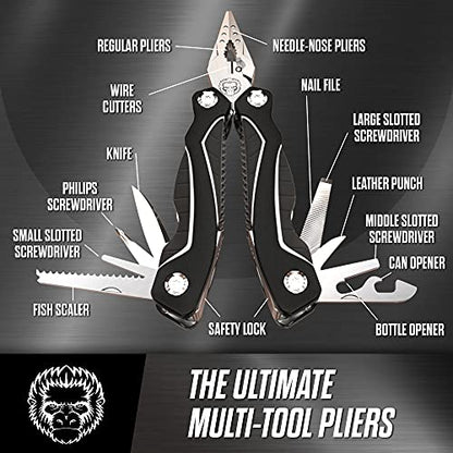 3 Piece Pocket Multitool Gift Set for Him-Stainless Steel Survival Multi Tool for Men - Clip to Belt & Backpack - Utility Knife Multitool, Pliers & Pocket Knife - Hiking, Camping & Fishing - style: Black 3 Piece