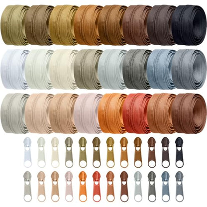 Syhood 24 Colors Zipper Repair Kit, #5 Nylon Coil Sewing Zippers Sewing Supplies Zipper Tape Zippers by the Yard with 96 Pcs Zip Pulls Sliders Purse Hardware for Bags Making(24yard,Brown Series) - color: Brown Series
