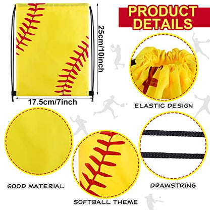 Tanlade 24 Pcs Drawstring Bags Cinch Sack Candy Drawstring Bag Goodie Favor Bags Supplies Gifts for Sports Party Men Women(Softball,7 x 10 Inch) - size: 7 x 10 Inch, style: Softball