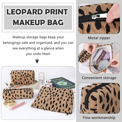 3 Pcs Makeup Bag Cosmetic Bag Set for Girls Women Travel Organizer Bathroom Toiletry Pouch Large Capacity Storage Bag (Leopard Brown) - color: Leopard Brown