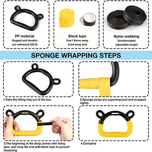 EXQ Home Kids Gymnastic Rings Pull up Rings for Chlidren Exercise,Indoor Gym Ring,Kids Gymnastics Rings with Adjustable Straps,Load Bearing 220lb(NO Bar) - color: Yellow-1