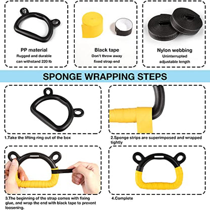 EXQ Home Kids Gymnastic Rings Pull up Rings for Chlidren Exercise,Indoor Gym Ring,Kids Gymnastics Rings with Adjustable Straps,Load Bearing 220lb(NO Bar) - color: Yellow-1