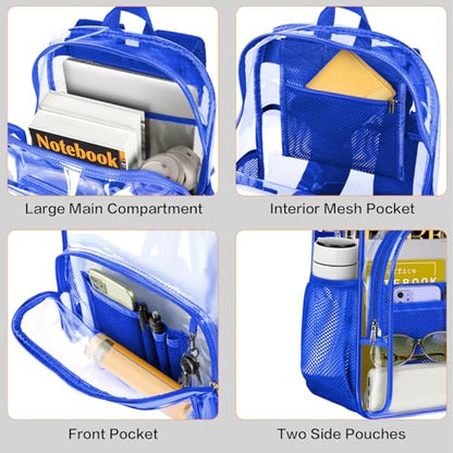 PAMANO Clear Backpack, Heavy Duty Transparent Reinforced Bottom See Through for College, Travel Work Security - color: Blue