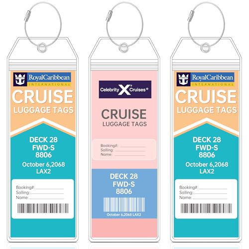 Teskyer 3 Pack Luggage Tags for Suitcases, Compatible with Royal Caribbean and Caribbean Cruises, Waterproof, Clear, Durable, with Zip and Steel Loops, Cruise Accessories - size: Narrow(for Royal Caribbean & Celebrity)