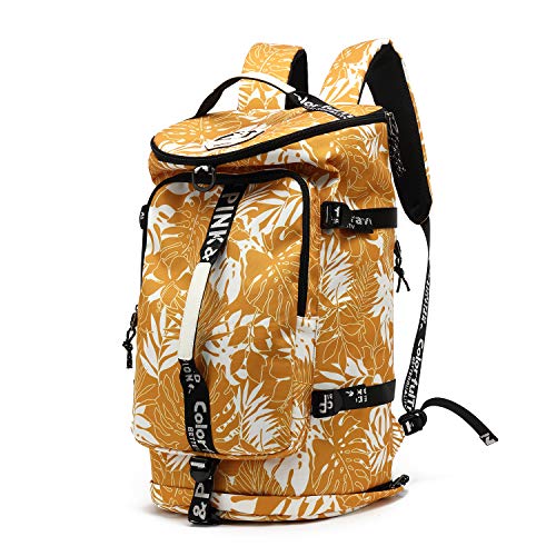 Kalesi Gym Duffle Bag Backpack 4-Way Waterproof with Shoes Compartment for travel Sport Hiking laptop (Mustard yellow) - color: Mustard Yellow