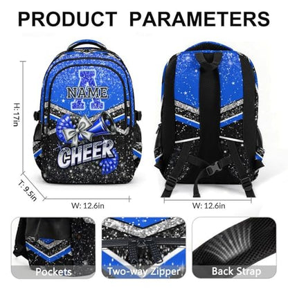 Custom Cheer Backpacks for Cheerleaders, Personalized Cheerleading Backpack for Elementary School Camp - color: Blue