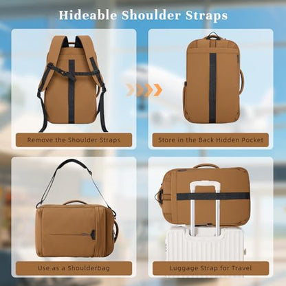 Timeet Travel Backpack for Women Men, 32L 4 In 1 Carry on Luggage Backpack, TSA Friendly Flight Approved 17 Inch Laptop Backpack, Waterproof Travel Bag for Work School Camping Hiking, Warm Brown - color: Warm Brown