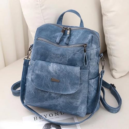 WYFJNX PU Leather Backpack Purse for Women Fashion Multipurpose Design Handbag Ladies Shoulder Bags Travel Backpack Blue - color: Blue