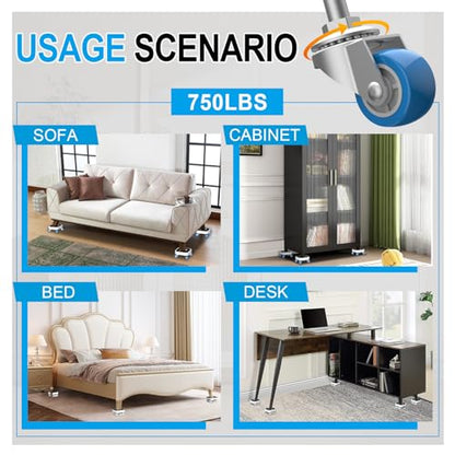 New Upgraded Furniture Sliders for Hard Floors & Carpets, 2-in-1 Furniture Movers with Wheels, Furniture Dolly for Moving Heavy Duty Sofa, Bed, Appliance, Load Capacity Up to 750lb - size: 1in wheels with slider pad + 1 pry bar