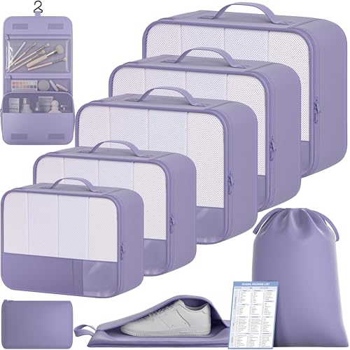 BAGAIL 9 Set Packing Cubes with Packing List Luggage Packing Organizers for Travel Accessories (Dusty Purple) - color: Dusty Purple
