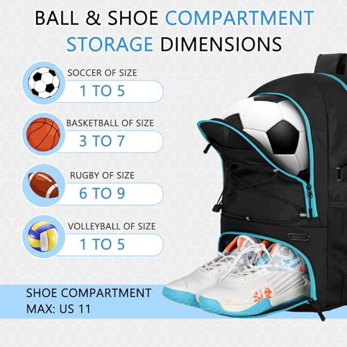 Goloni 30L Sports Backpack with Ball Compartment & Ventilated Shoe Pocket,Basketball Soccer Bag for Youth Boys Girls - color: Black Blue