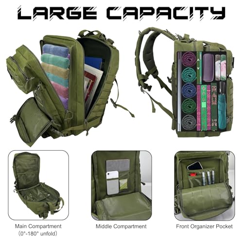 WOLT Military Tactical Backpack for Men 45L Molle Backpack 3 Day Assault Pack Bug Out Bag, Heavy Duty Rucksack for Hiking Gym(Army Green) - color: Green