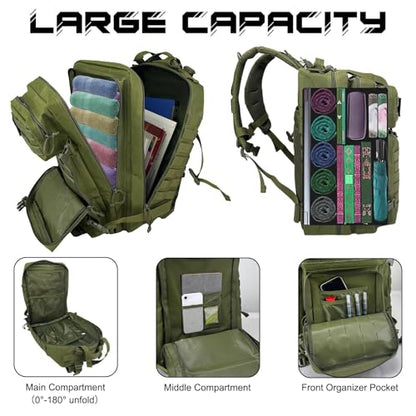 WOLT Military Tactical Backpack for Men 45L Molle Backpack 3 Day Assault Pack Bug Out Bag, Heavy Duty Rucksack for Hiking Gym(Army Green) - color: Green