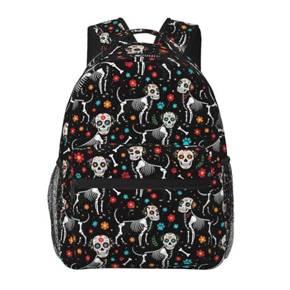 Stylish Commuter Backpack Day Of Dead Sugar Skull Dogs Skeleton Black, Lightweight Laptop Daypack for Work Office Daily and Travel - color: Pattern (751)