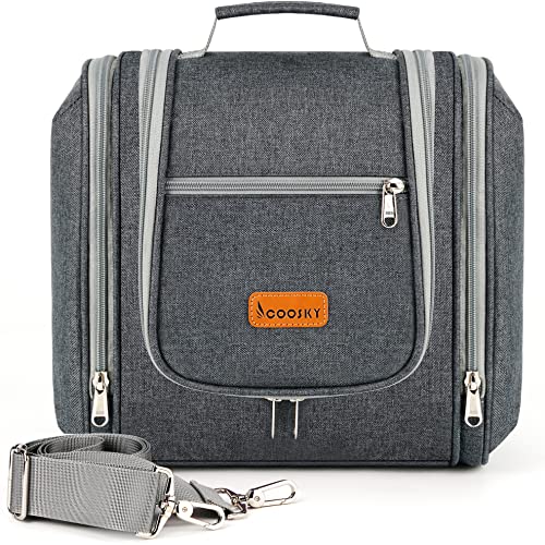 Hanging Travel Toiletry Bag for Women and Men, 6 Organizer Compartments, Extra Large Toiletries Bag, Bathroom Cosmetic Bag, Water-resistant Makeup Bag, Holds Full-Size Shampoo, Grey - color: Grey, size: Large