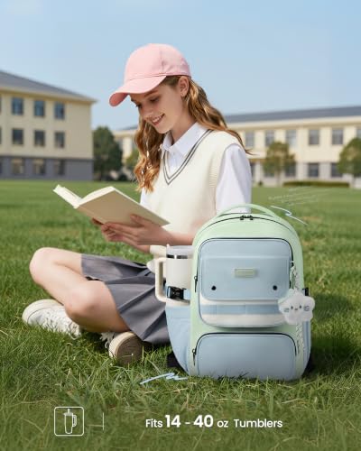 LOVEVOOK School Backpack for Teen Girl, Cute Bookbag with Large Bottle Holder, Lightweight Elementary Middle High School Student Backpack Fits 15.6 Inch Laptop, Back to Schools Kid Gift, Blue-Mint - color: Sky Blue - Mint - Cream, size: 15.6 Inch