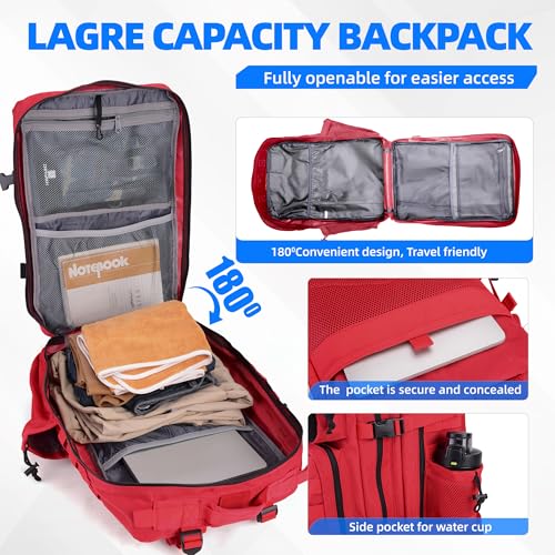 gracedon Tactical Backpack for Men 3 Day Rucksacks for Trekking Camping (red) - color: Red