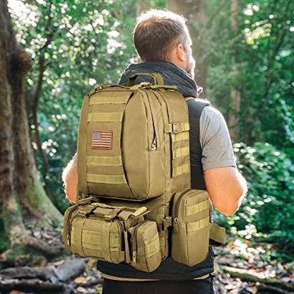 CVLIFE Tactical Backpack Military Army Rucksack 60L Large Assault Pack Detachable Molle Bag - color: Tan