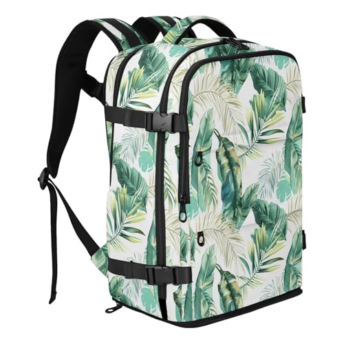 Travel Backpack with Shoe Compartment, 20L Large Capacity Laptop Backpack for Men Women, Tropical Leaves Daypack for Traveling Hiking Carry On