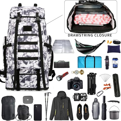 Hiking Backpack for Men 70L/100L Camping Backpack Military Rucksack Molle 3 Days Assault Pack for Climbing | Camping Backpack - color: 100l-blackwhite