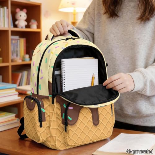 Suobstales Baseball Ice Cream Star Print Kids Backpack for Boys Girls Preschool Kindergarten Elementary School Backpack Bookbag Schoolbag Travel Daypack with Adjustable Padded Straps - color: Baseball Ice Cream Star