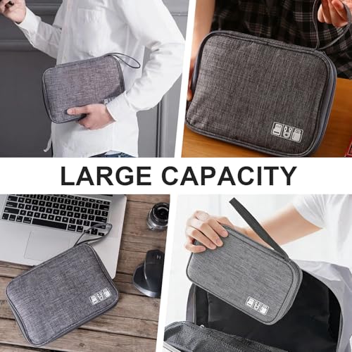 Travel Cable Organizer Bag, Electronics Organizer Tech Pouch with Double Layers for Cords, Chargers, Phone, Earphones, USB - Travel Essentials Portable Waterproof Tech Pouch(grey)
