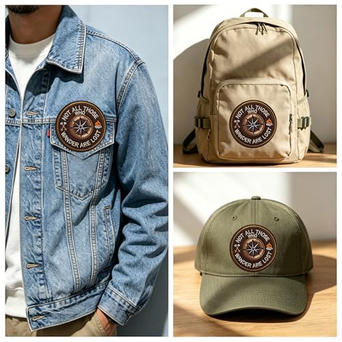 Not All Those Who Wander are Lost Compass Camping Patch Hook and Loop Cool Tactical Morale Embroidered Badge 3 Inch Hiking Adventure for Backpack Jacket Vest Hat Molle Helmets Gym Outdoor Travel Gift