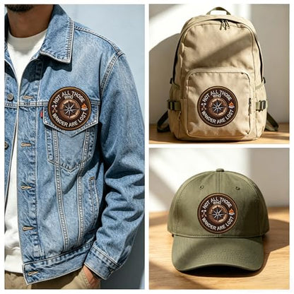 Not All Those Who Wander are Lost Compass Camping Patch Hook and Loop Cool Tactical Morale Embroidered Badge 3 Inch Hiking Adventure for Backpack Jacket Vest Hat Molle Helmets Gym Outdoor Travel Gift