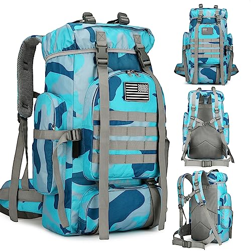 45L Hiking Backpack Waterproof Travel Backpack Lightweight Outdoor Daypack Camping Backpack for Men Women (Blue Camo) - color: Blue Camo