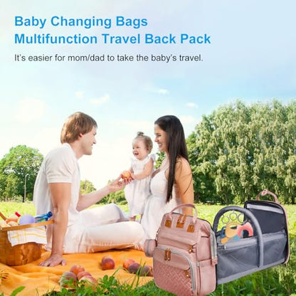 Jeryswet Baby Diaper Bags with Changing Station, Waterproof Large Capacity Diaper Bag Backpack for Moms Dads with USB Charging Port and Stroller Straps, Baby Shower Gifts, Pink-Grey - color: Grey-pink