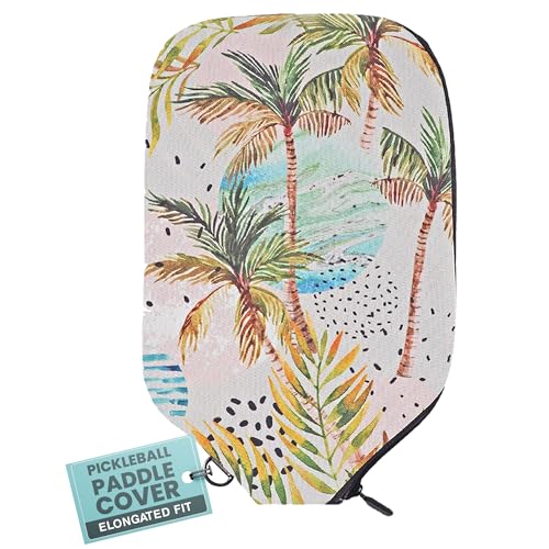 Palms-O-Aces Pickleball Paddle Cover | Canvas Padded Pickleball Paddles Sleeve with Zipper | Lightweight Protective Paddle Case for Standard Paddles | Paddle Cover Accessory - color: Circled Palms, size: Elongated - 12.75" x 8"