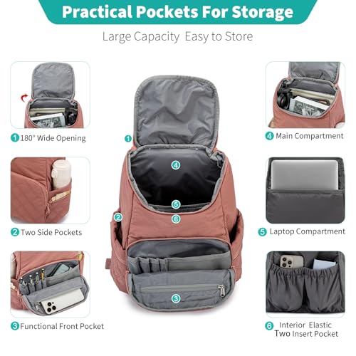 NOL Natural Organic Lifestyle Women's Quilted Puffer Backpack, Large Waterproof Lightweight Puffy Bookbag, Carry on Daypack for Travel, Work (Dark pink) - color: Dark Pink
