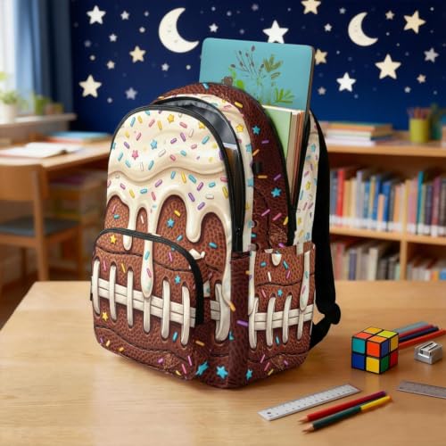 Suobstales Football Ice Cream Drip Print Kids Backpack for Boys Girls Elementary Students Bookbag Middle School Bag Lightweight Waterproof Children Travel Bag Backpacks Laptop Bag, 17 Inch - color: Football Ice Cream Drip 2