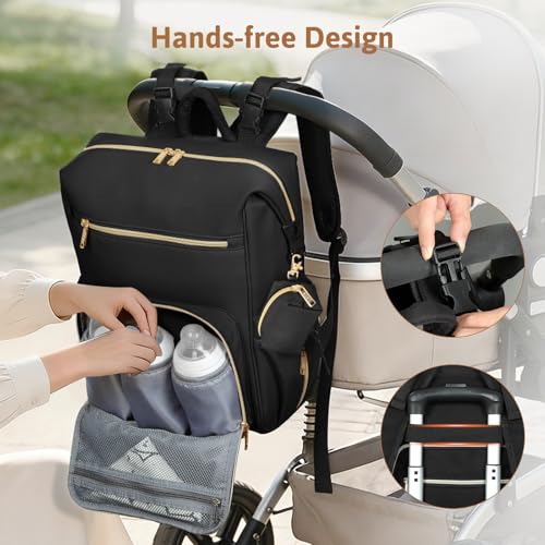 Lekesky Pañaleras para bebe, Diaper Bag Backpack for Baby, Large Capacity Diaper Bag with 16 Pockets, 1.52lb Lightweight Waterproof Diaper Backpack with Changing Pad, Stroller Bag for Mom Dad Travel - color: Black