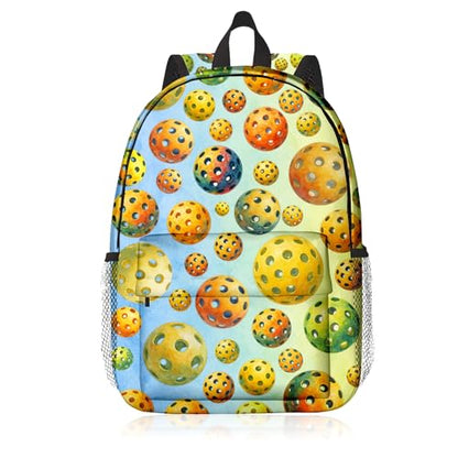 Pickleball Backpack for Kids & Youth, 16 Inch Tennis-Themed School Bookbag, Lightweight Polyester Daypack with Front Zip Pocket, Side Bottle Pocket, Padded Adjustable Straps, Unisex - color: Pickleball