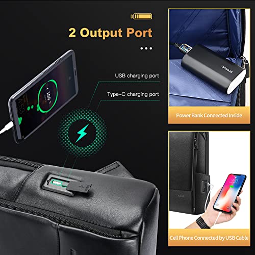 BOPai Unisex Slim Genuine Leather Laptop Backpack Men for 15-15.6 inch Business Smart Professional Lightweight Backpack with USB Charging Office Commuter Computer Rucksack Executive Anti Theft Black - color: Black4, size: 15.6 inch