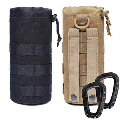 Water Bottles Pouches - 1000D Tactical Molle Drawstring 32OZ Hydration Carrier Bag - color: Black+Tan