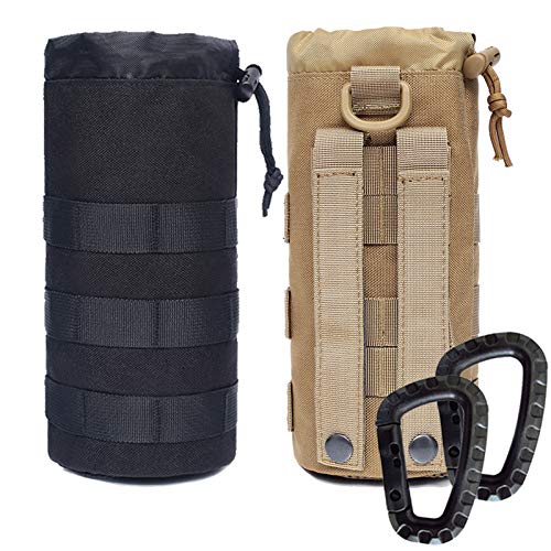 Water Bottles Pouches - 1000D Tactical Molle Drawstring 32OZ Hydration Carrier Bag - color: Black+Tan