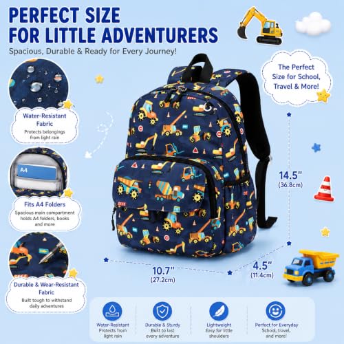 BTOOP Kids Backpack for Boys 3-6, Preschool Kindergarten Backpack with Insulated Lunch Compartment & Chest Strap (Truck Blue, Age 3-6 (14.5" H Fit Folder)) - color: Truck Blue, size: Age 3-6 (14.5" H Fit Folder)