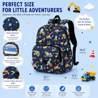 BTOOP Kids Backpack for Boys 3-6, Preschool Kindergarten Backpack with Insulated Lunch Compartment & Chest Strap (Truck Blue, Age 3-6 (14.5" H Fit Folder)) - color: Truck Blue, size: Age 3-6 (14.5" H Fit Folder)