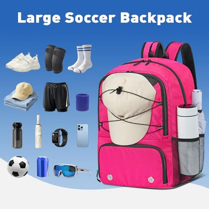 Soccer Backpack with Seperate Compartment, Water Resistant Sport Bags fit for Basketball, Volleyball, Football - color: Pink 2.0