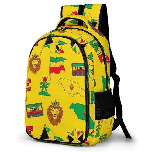 Sturdy Laptop Backpack Rasta Lion Jamaican Reggae Flag Map Magnetic Tape, Anti Theft Water Resistant Travel Business Bag with Water Bottle Pockets Gifts for Men Women - color: Pattern (267)