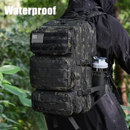 Military Tactical Backpack 25L Day Backpack for Men Molle Army 3 Days Assault Pack Bug Out Bag Water Resistant and Heavy Duty Hiking Treeking Rucksack - Black Camo - color: Black Camo, size: 25L