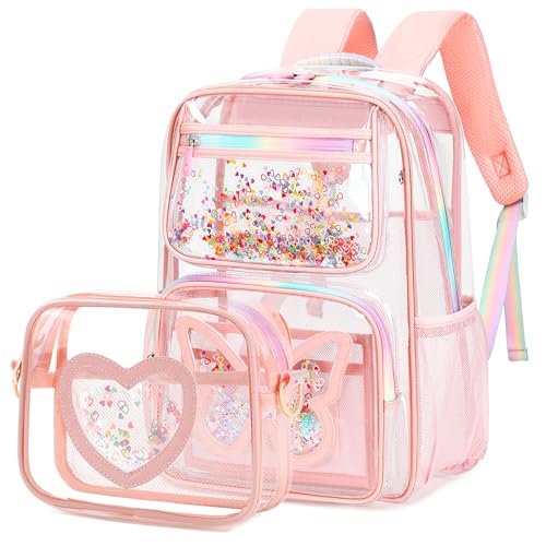 Clear Backpack for Girls,Transparent Backpacks Crossbody Bag for Kids Heavy Duty See Through School Bag Clear Bookbag (Pink1, Large) - color: Pink1