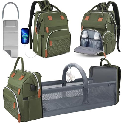 Diaper Bag Backpack for New Parents, Large Capacity Baby Travel Bag with Bottle Holders, Multiple Compartments (Green) - color: Green