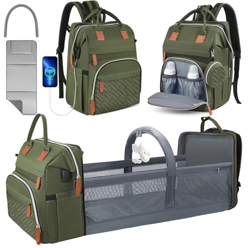 Diaper Bag Backpack for New Parents, Large Capacity Baby Travel Bag with Bottle Holders, Multiple Compartments (Green) - color: Green